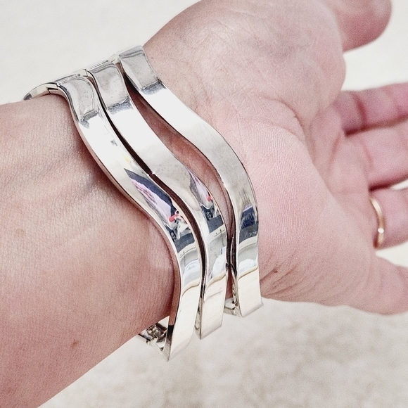 SOLID Sterling Silver Bracelets Set of 3 - Picture 5 of 10